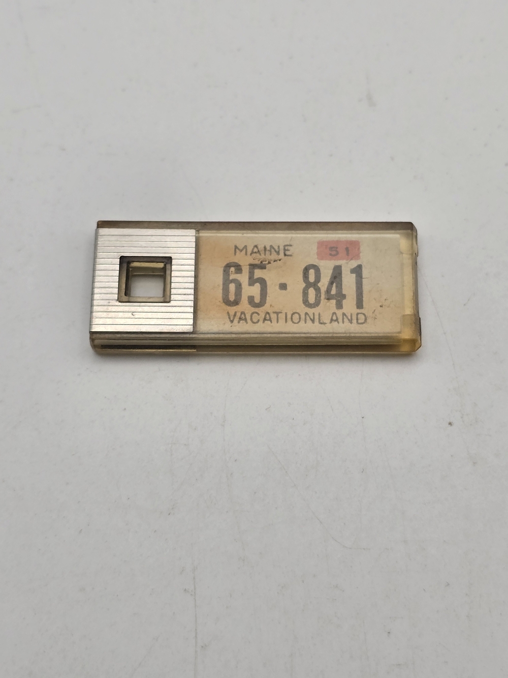 Vintage Disabled Veterans Mini License Plate Key Chain Ring Tag MAINE 1951